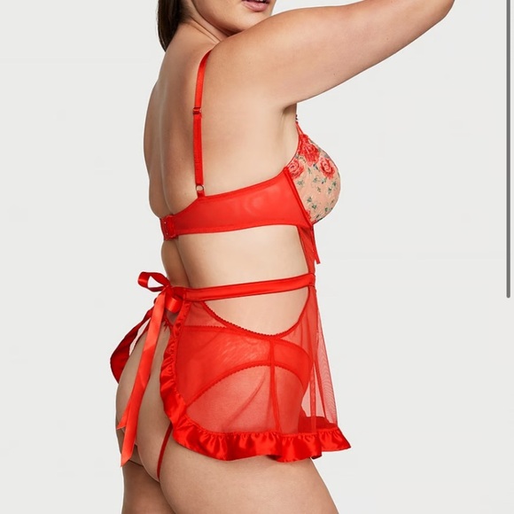 New! Victoria’s Secret Wicked Unlined Floral Embroidery Apron teddy 4297 - Picture 8 of 9